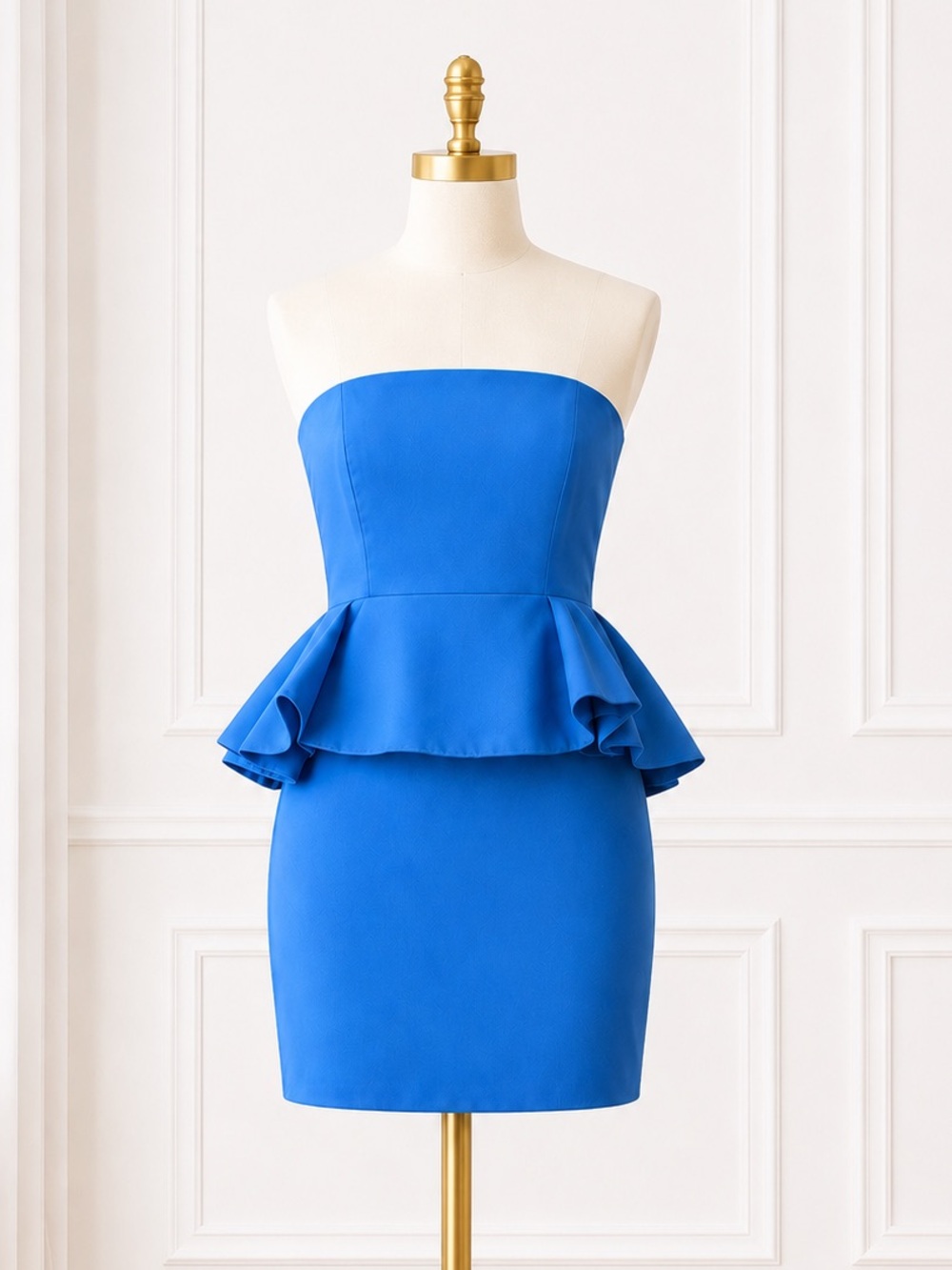 Halston Heritage Lapis Blue Strapless Peplum Mini Dress Sz 10 NWT